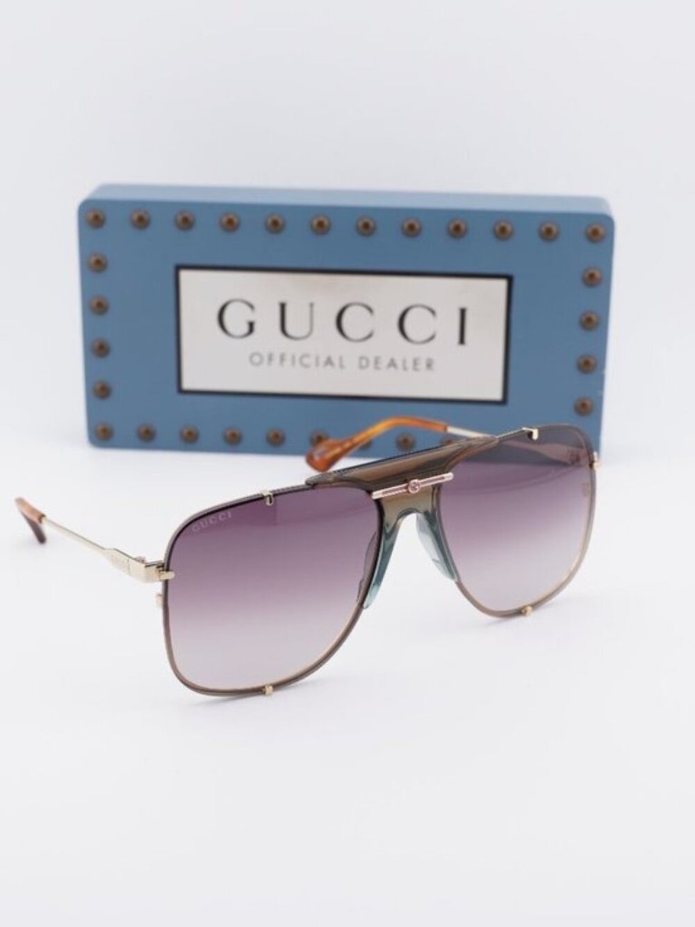 Gucci GG0739S 002 Aviator Sunglasses - Gold / Brown